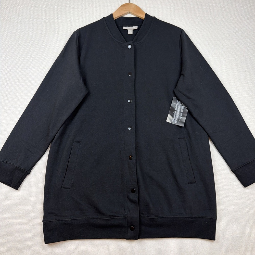 Woman Within Fleece Baseball Style Jacket Sz M 14/16 Black Sweater NWT Cardigan